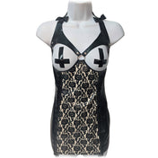 Open Cup Lace Print Latex Dress With Garters