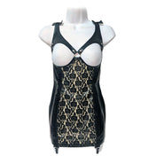 Open Cup Lace Print Latex Dress With Garters
