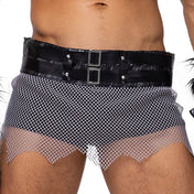 Warrior Fishnet Skirt with Faux Leather Buckle Belt & Briefs Set