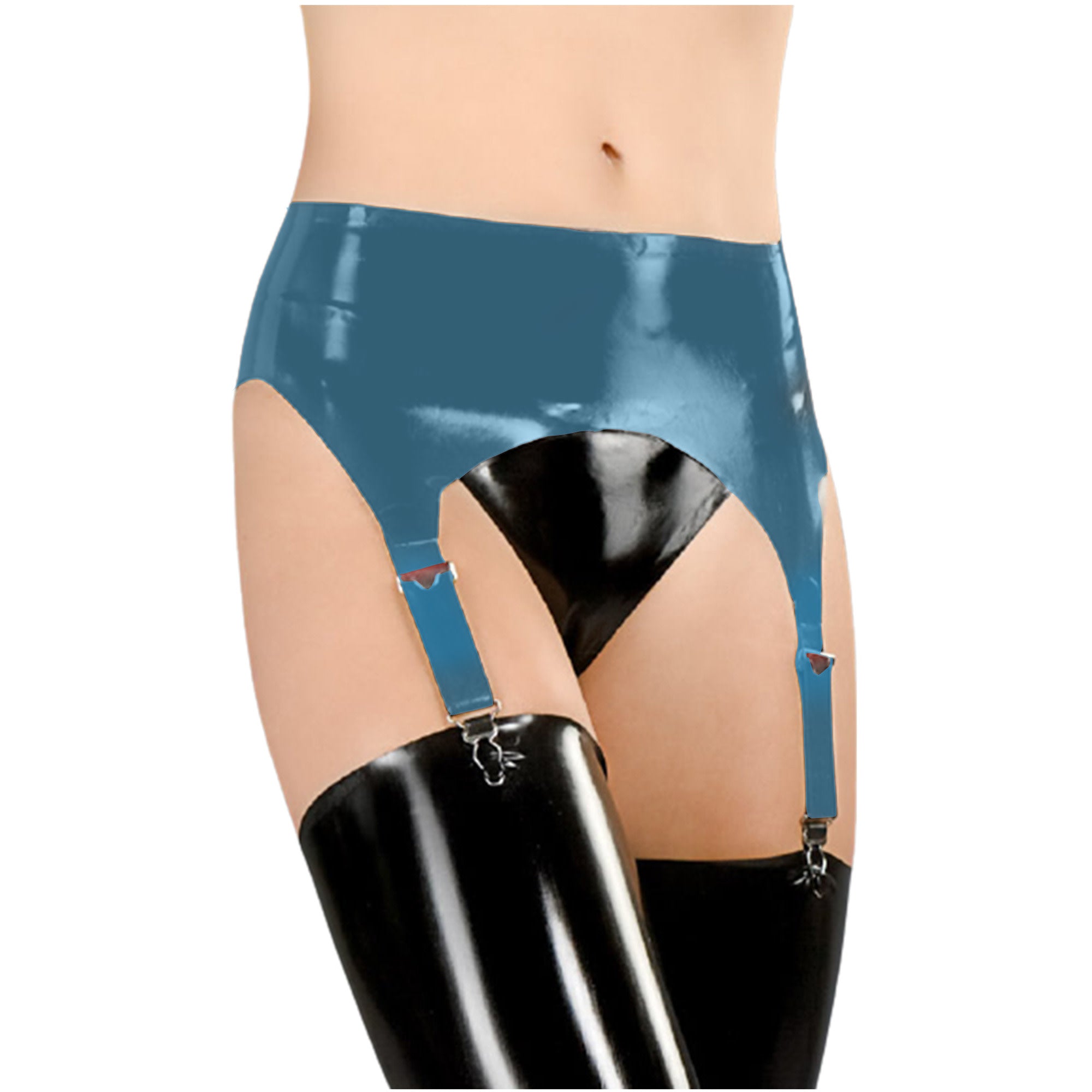 Latex 4 Strap Garter Belt with Lace-Up Back
