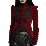 Victorian Gothic Puff Sleeve Velvet Embroidered Tail Jacket