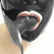 Latex hood anatomical eyes nostrils mouth mouth-gag mouth-plug sculpted-phallus eye-mask removable adjustable buckle bdsm bdsm-gear restraints sensory-play sensory-deprivation bondage kink kinky kinky-play fetish fashion accessories black