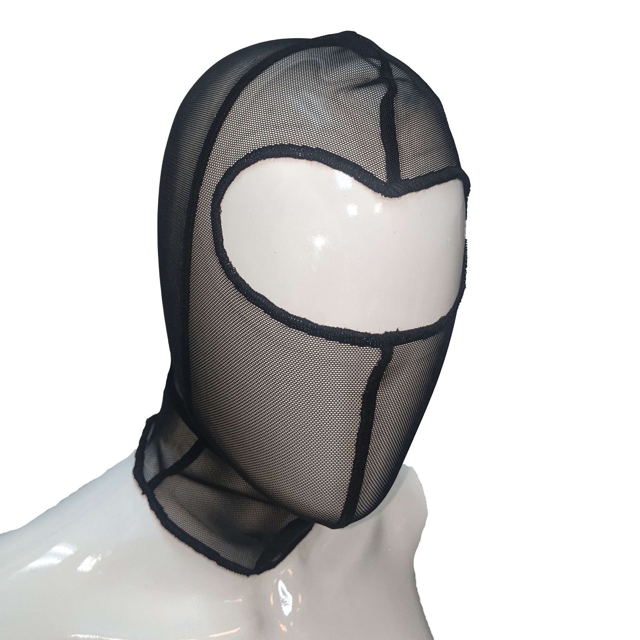 mesh hood open eye black fetish sheer breathable stretchy made in USA