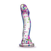 Glow in the Dark Silicone Curved Dildo 7.5in confetti multicolor neon dildo curved shaft for G or P spot stimulation suction cup base harness-compatible adult toy
