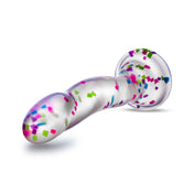 Glow in the Dark Silicone Curved Dildo 7.5in confetti multicolor neon dildo curved shaft for G or P spot stimulation suction cup base harness-compatible adult toy