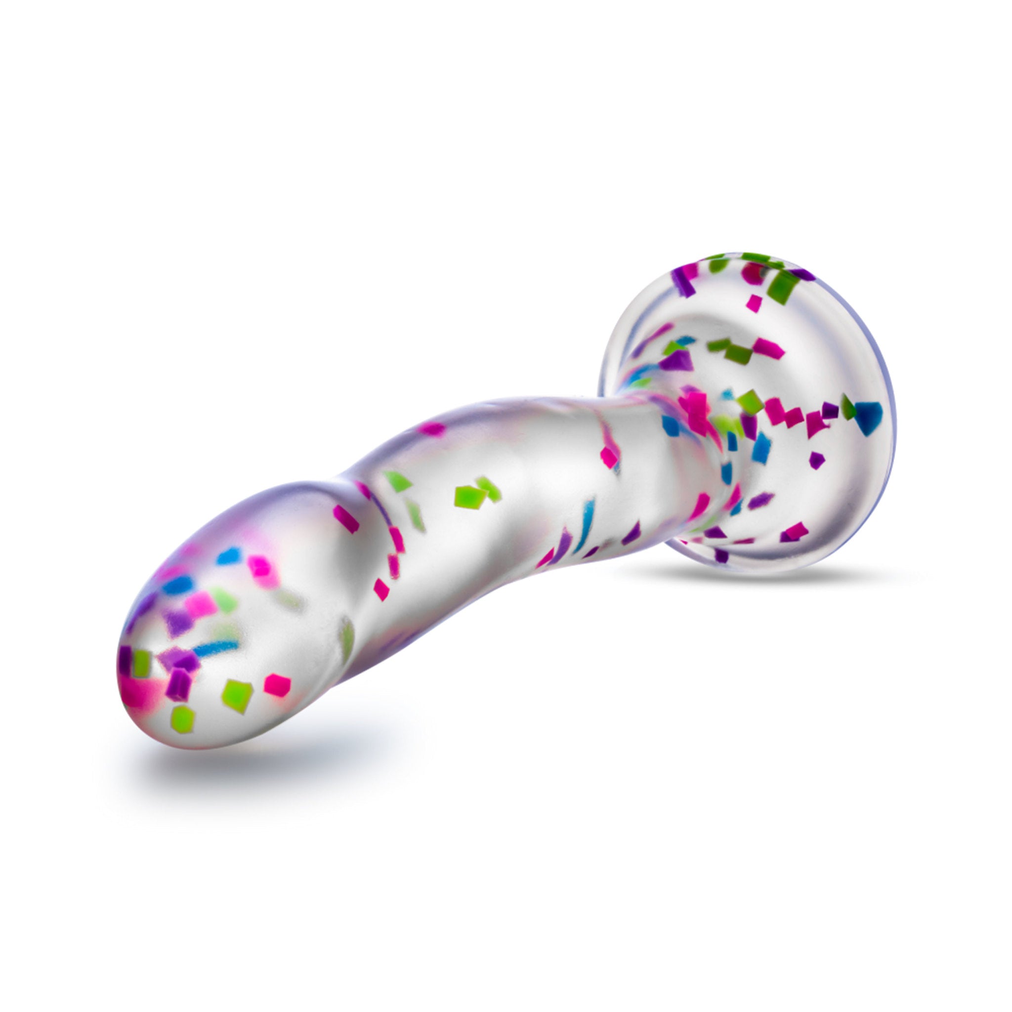 Glow in the Dark Silicone Curved Dildo 7.5in confetti multicolor neon dildo curved shaft for G or P spot stimulation suction cup base harness-compatible adult toy