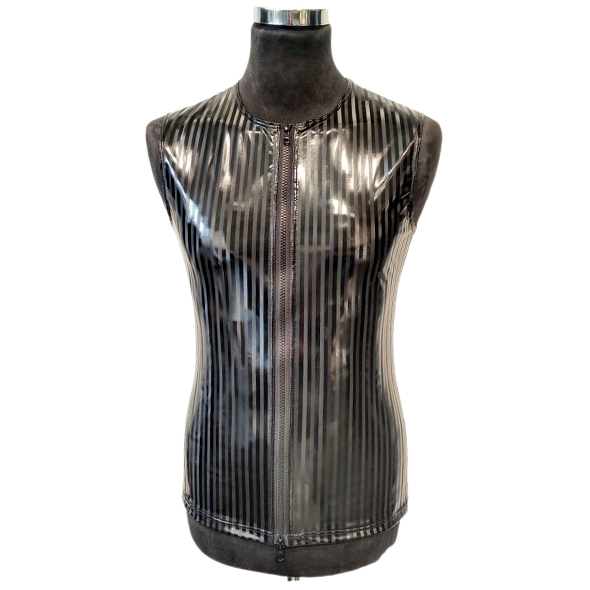 PVC Stripped Sleeveless Shirt With Zipper