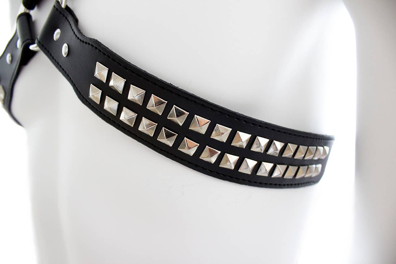 Halford Style Studded X-Cross PVC Vegan Chest Harness