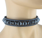 BLACK LEATHER CHOKER WITH 1 ROW 1/2" PYRAMID STUDS