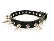 3/4" BLACK LEATHER CHOKER WITH 1/2" AND 1" SPIKES