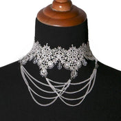 Hanging Chains Victorian White Lace Choker with intricate lace, delicate hanging chains, sultry Victorian-inspired choker, sexy accessories, elegant lace chokers for gothic and vintage looks.