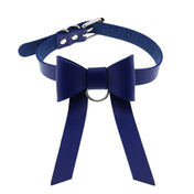 Long PU Leather Bow Choker
