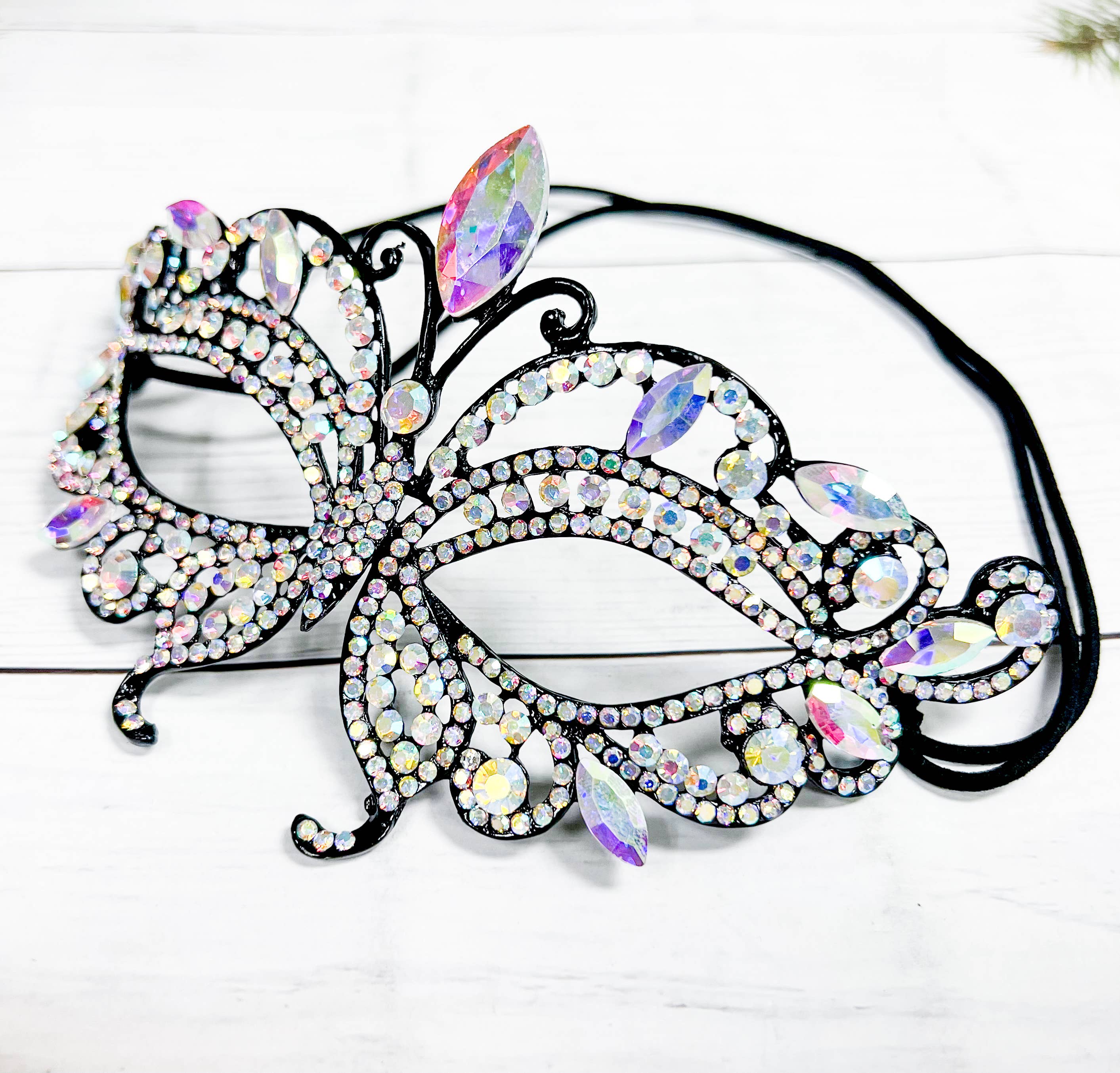 black metal face mask ab crystals rhinestone encrusted masquerade luxury