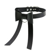 Long PU Leather Bow Choker