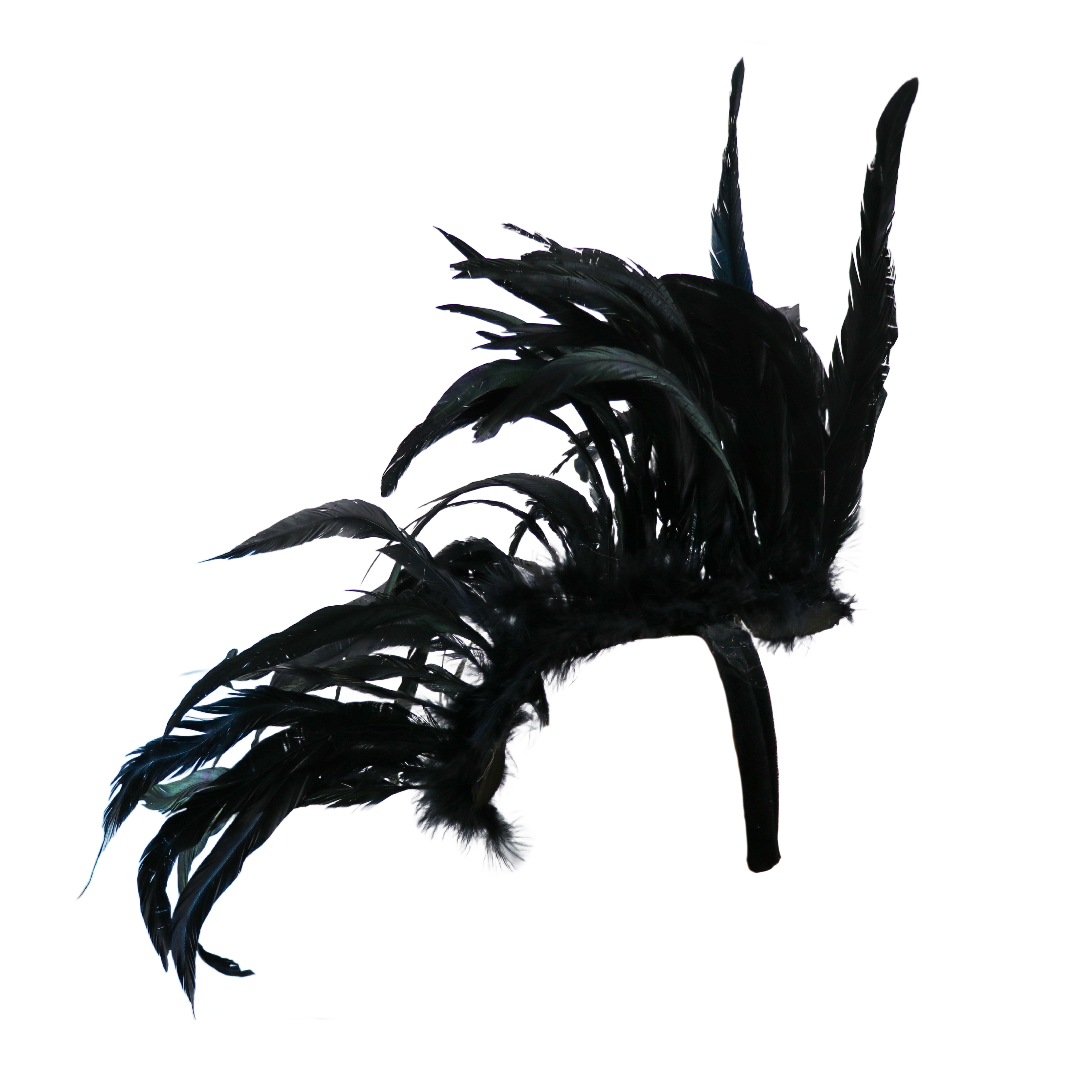 Feather Mohawk Headband Black, edgy black feather mohawk, punk mohawk festival headpiece, bold fetish mohawk headwear, sexy headband for daring fashion at Fetish Factory.