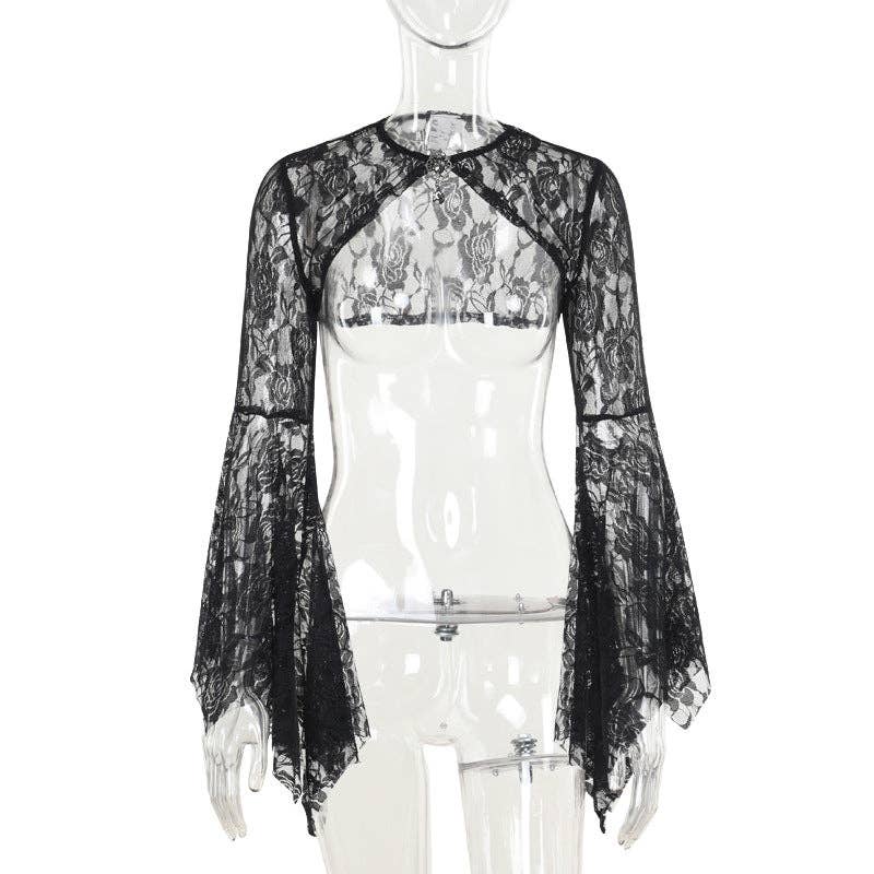 Sexy Lace Batwing Sleeve Open Front Top