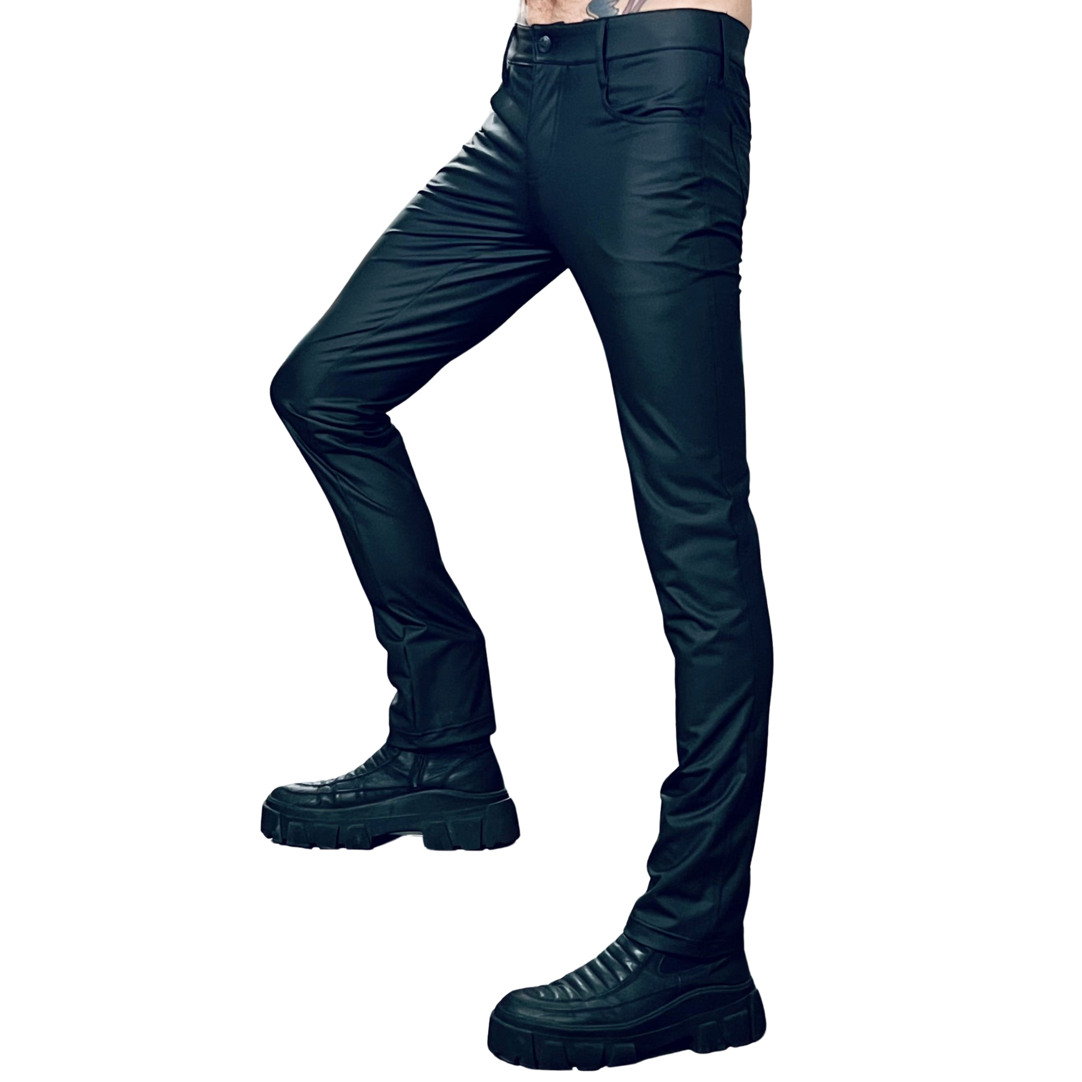 Mens Evil Fitted Button PVCl Jeans Pants