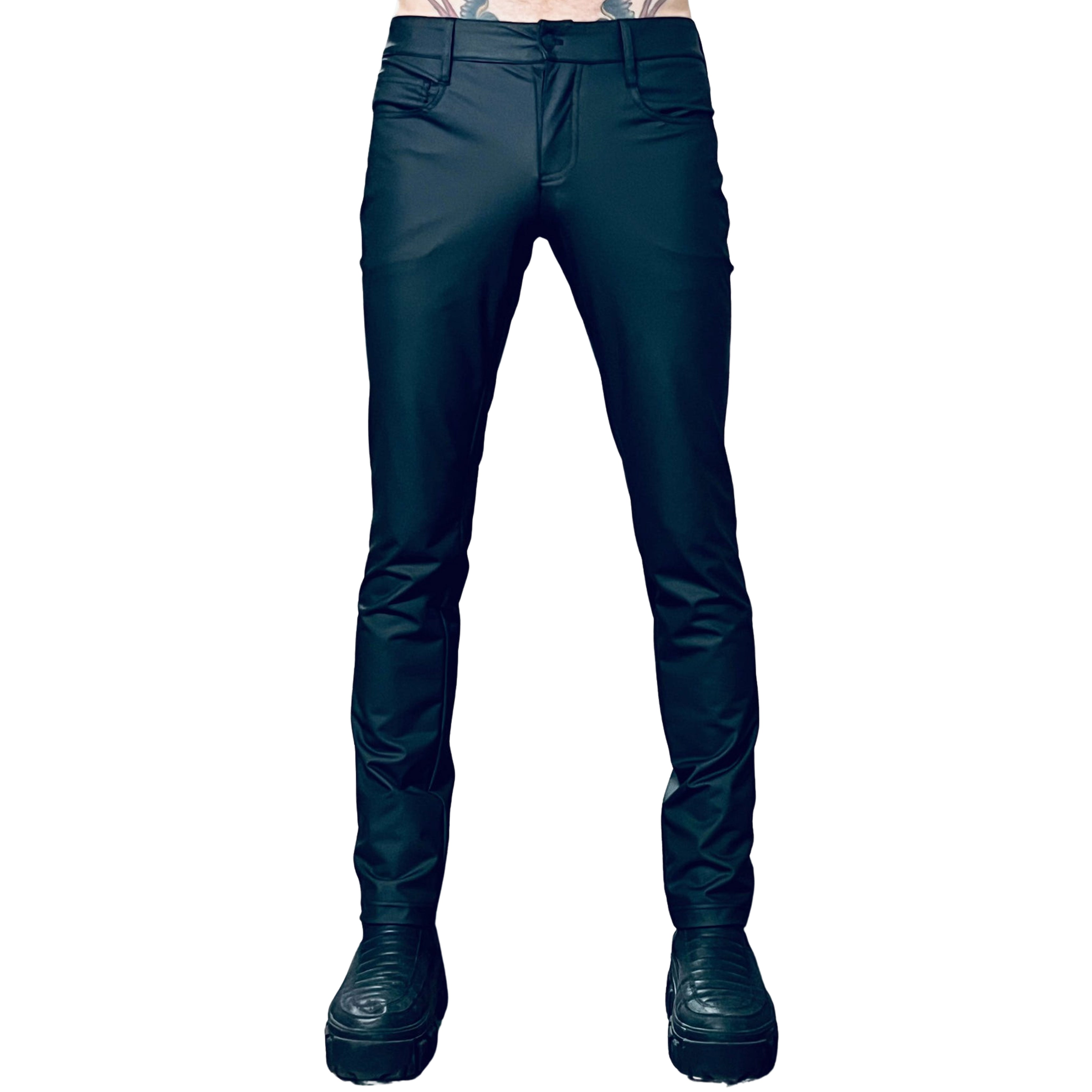 Mens Evil Fitted Button PVCl Jeans Pants