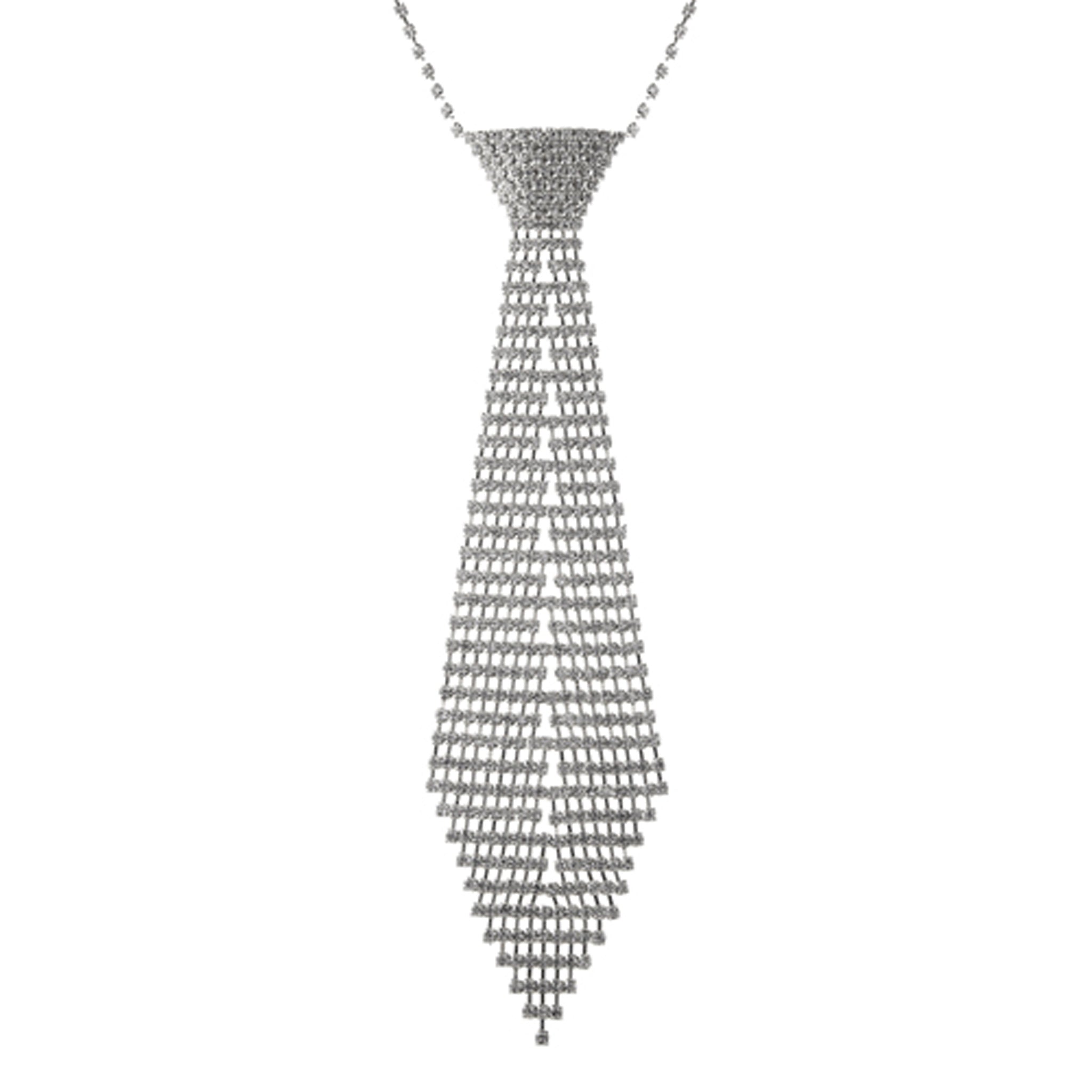 Rhinestone Tie Necklace Silver