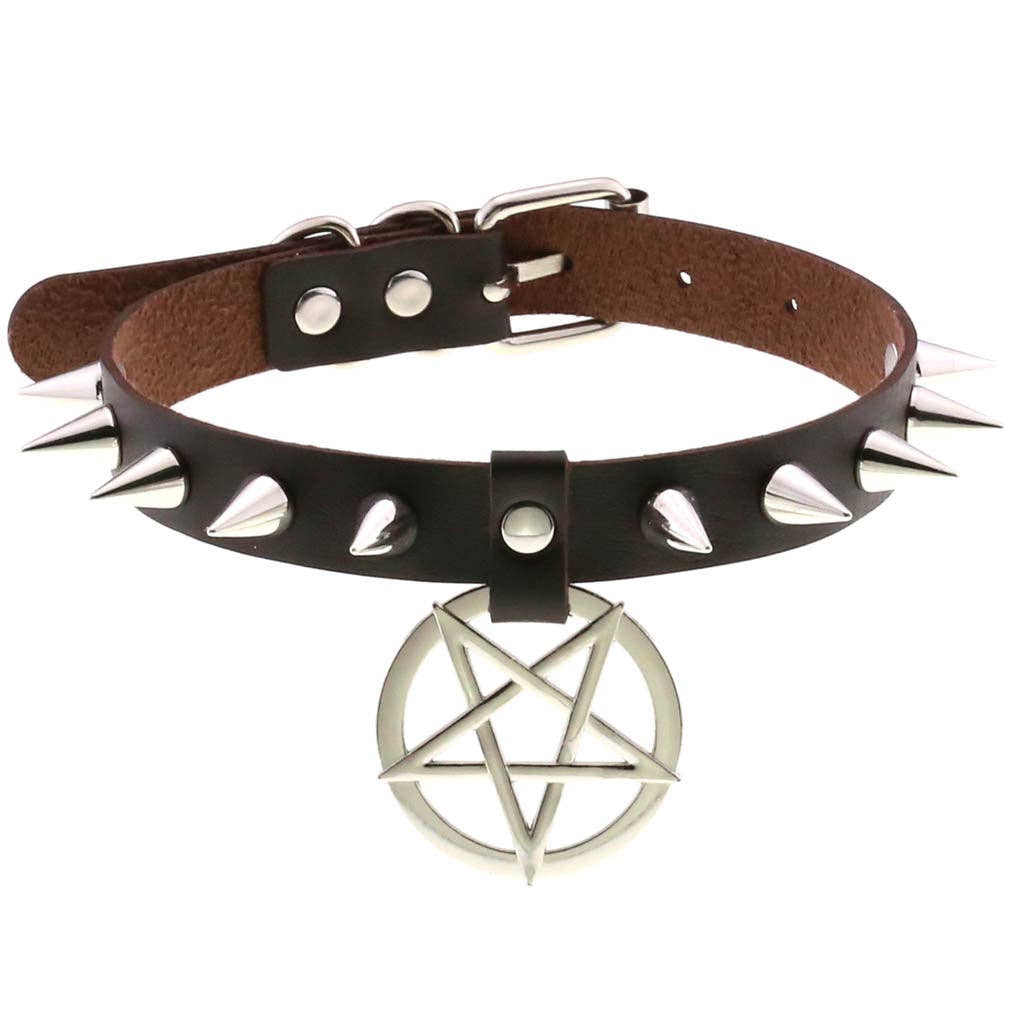 Star Pendant Leather Choker w/ Studs