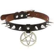 Star Pendant Leather Choker w/ Studs
