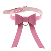 Long PU Leather Bow Choker