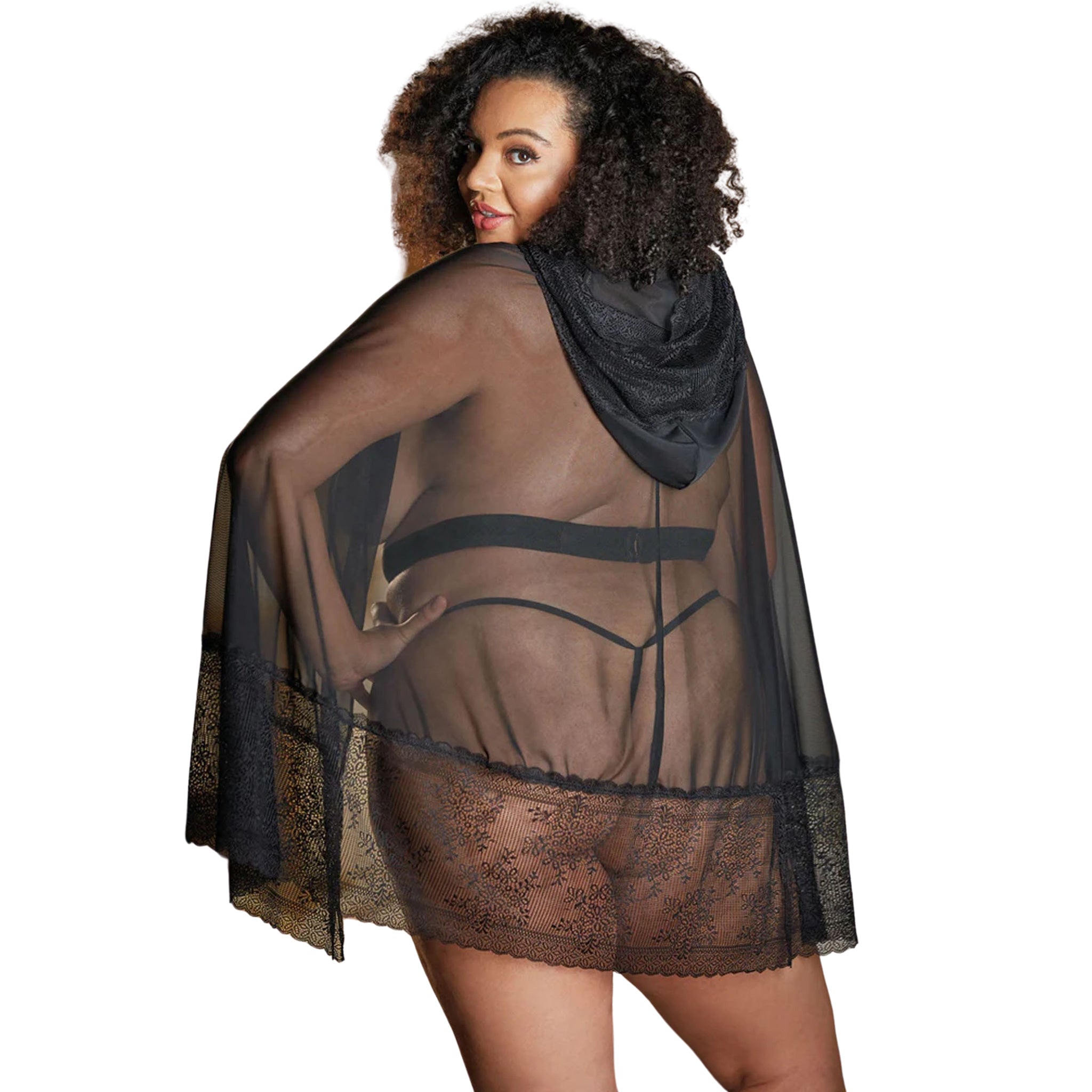 Lace and Mesh Lingerie Cape With Waist Belt O/S Curvy