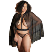 Lace and Mesh Lingerie Cape With Waist Belt O/S Curvy