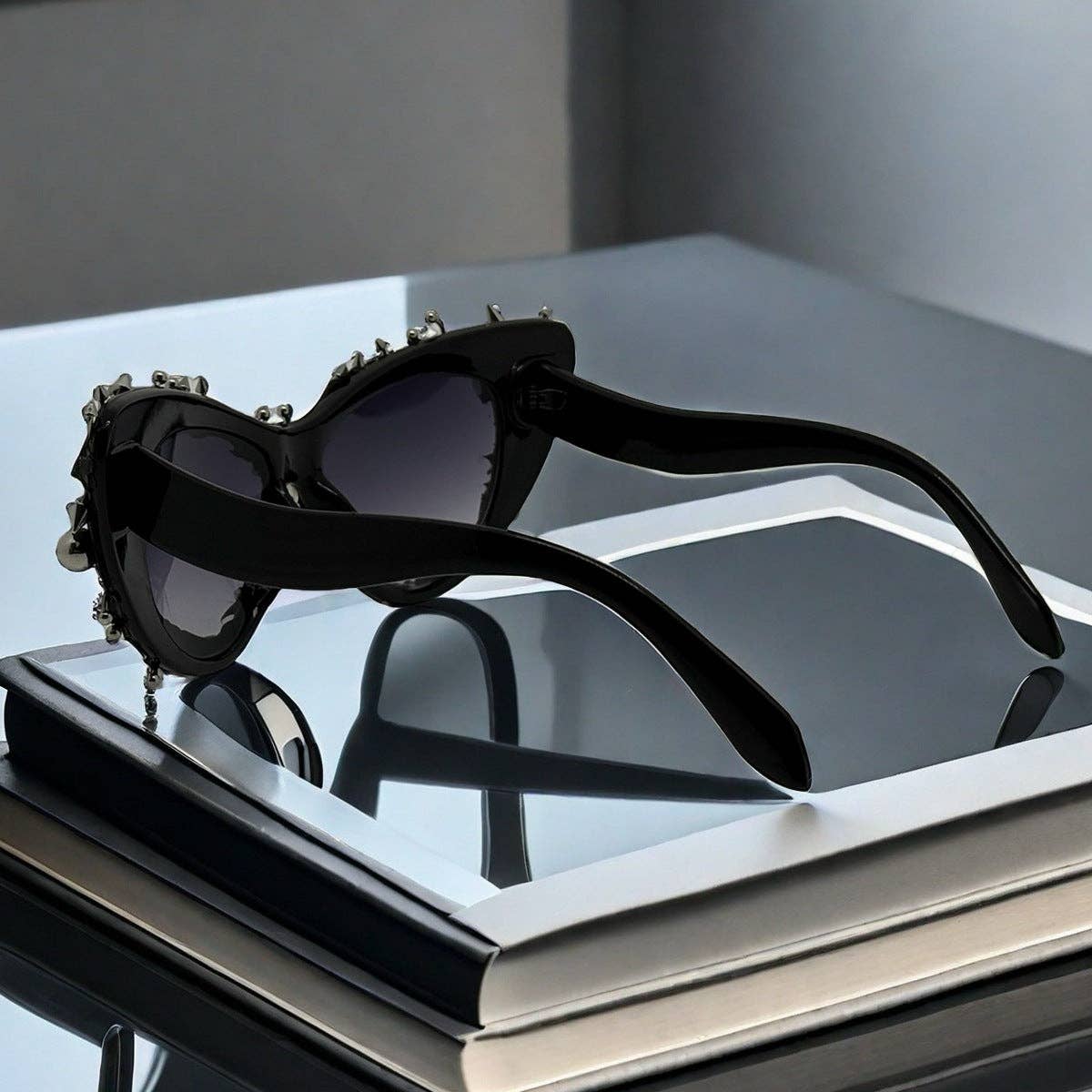 Gothic Punk Cat Eye Sunglasses with Metal Studs