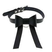 Long PU Leather Bow Choker
