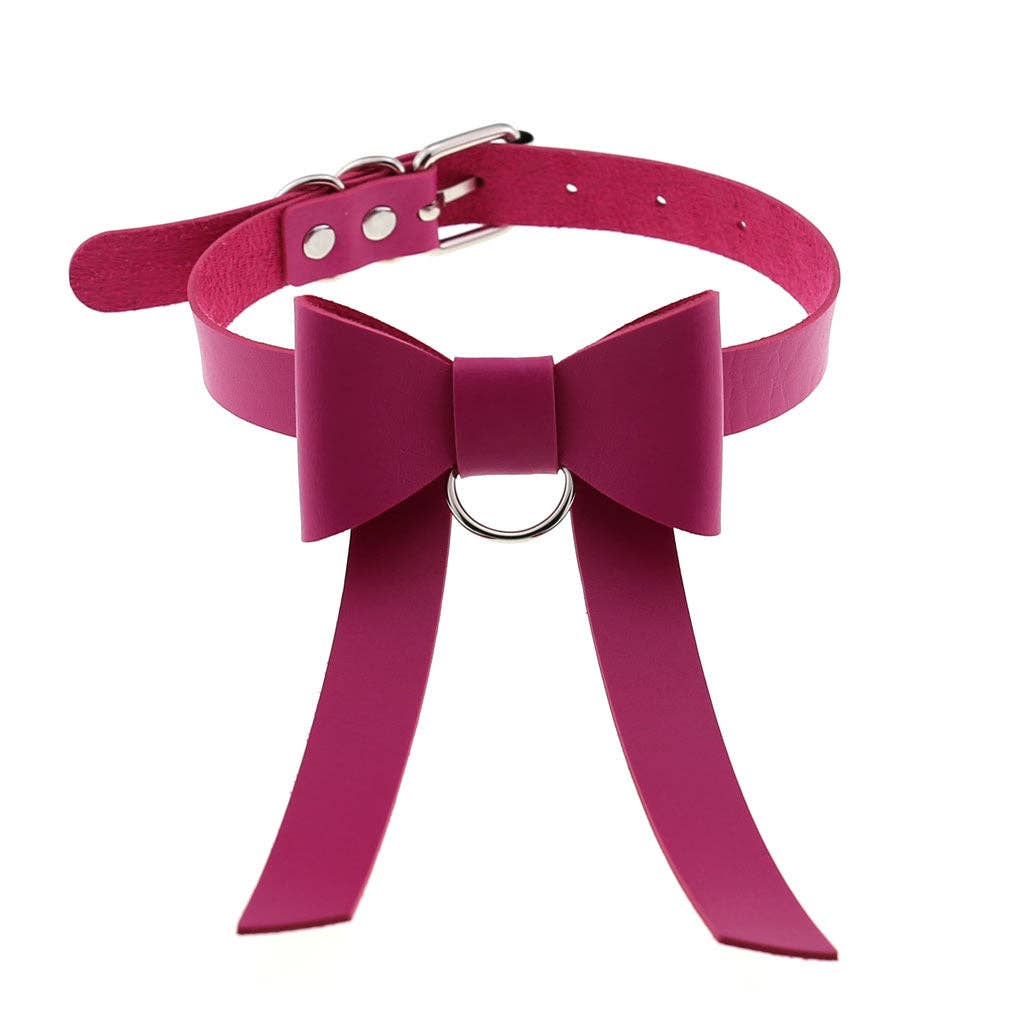 Long PU Leather Bow Choker