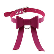 Long PU Leather Bow Choker