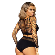 Nylon Spandex elastane intimates lingerie lingerie-set fishnet fish-net industrial net croptop crop-top bottoms hi-waist high-waist high waist waisted longsleeve long-sleeve long sleeve sleeves sleeved boat-neck boatneck full-pack panty panties 2pc 2-pc 2-piece two-piece stretchy breathable sexy ravewear rave-wear clubwear club-wear black
