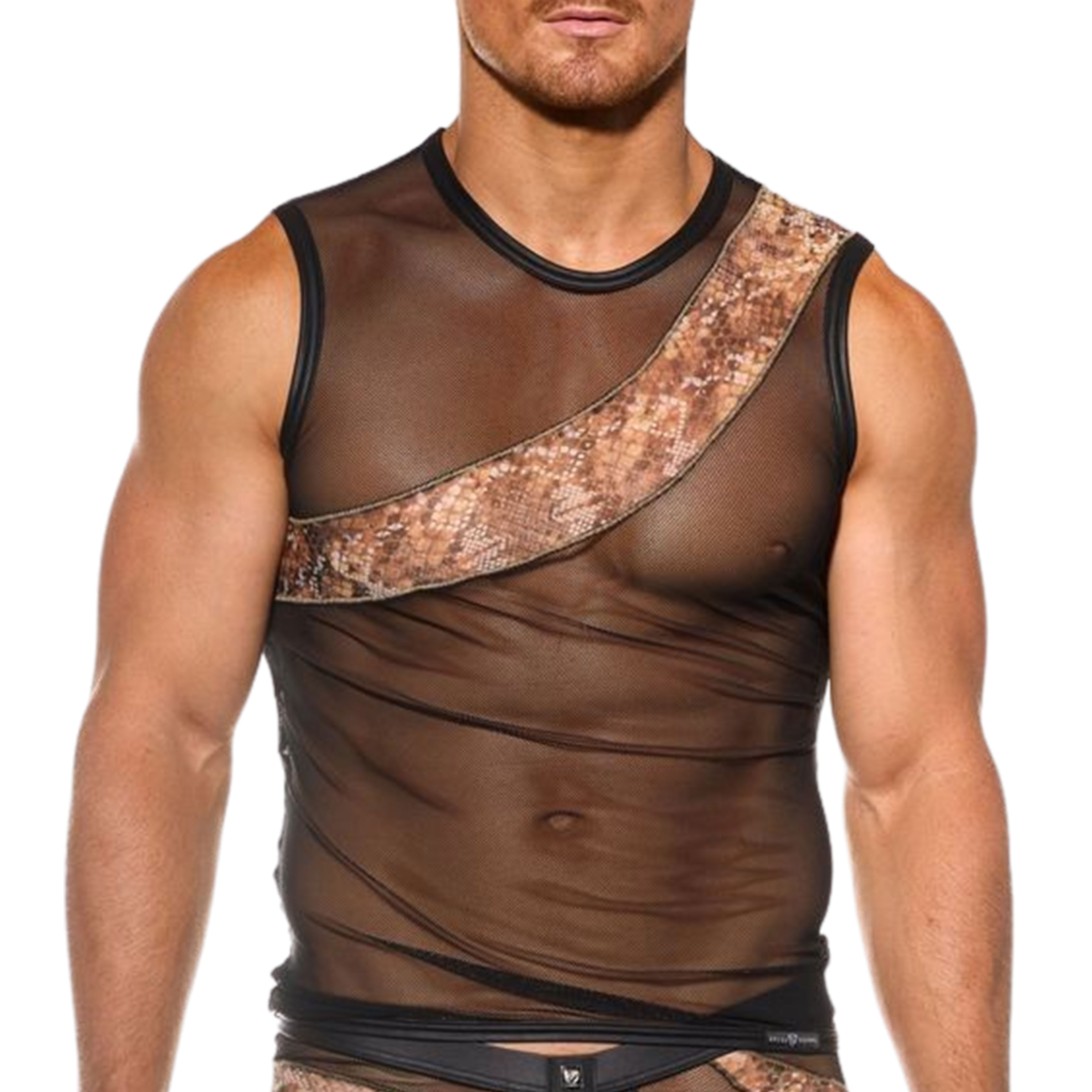 Tri Textured Snake Mesh Fishnet Sleeveless Shirt