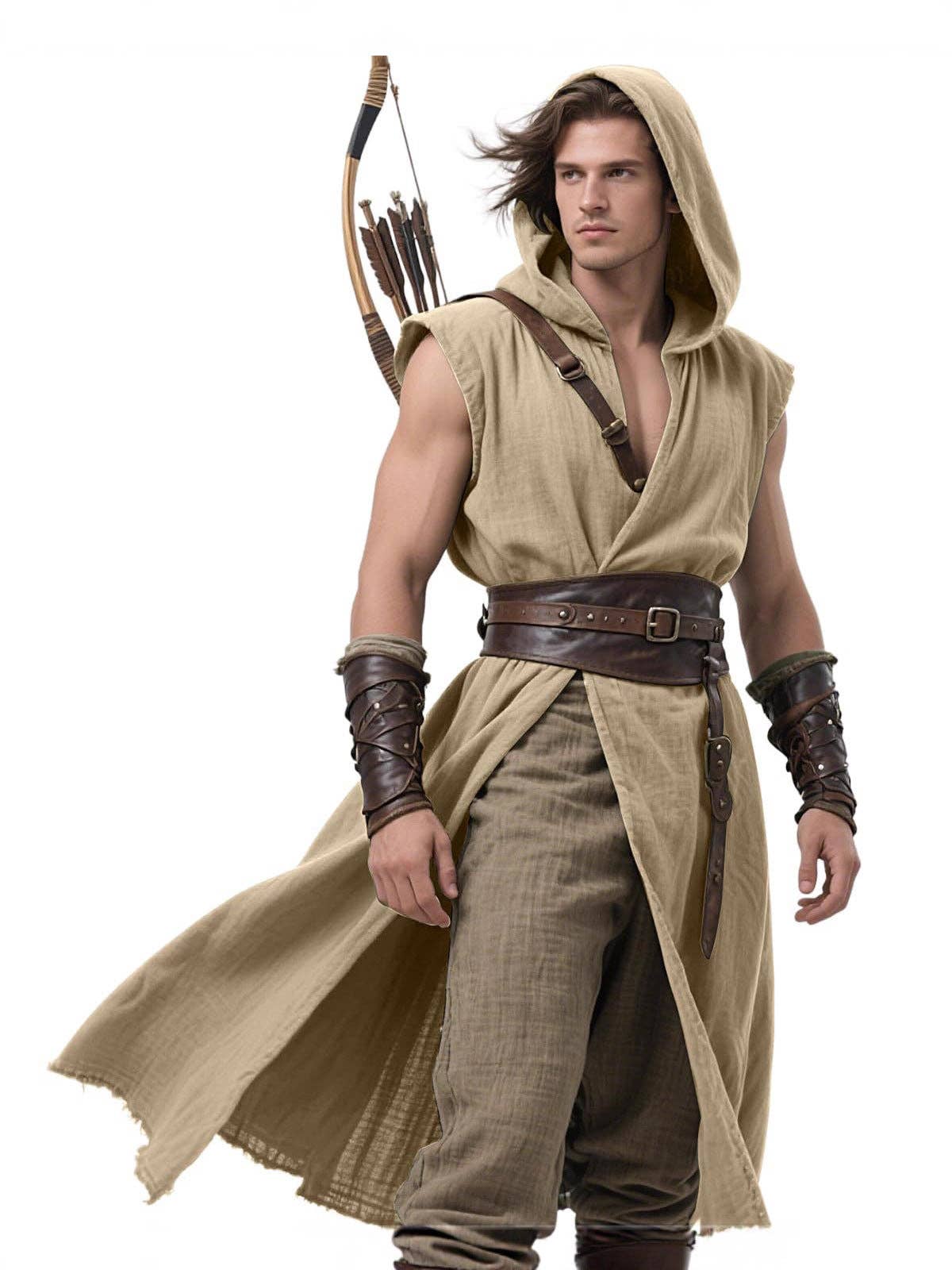 Men's Viking Hooded Sleeveless Coat