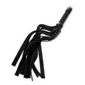 Leather genuine-leather rubber whip flogger falls wide-falls wrapped-handle leather-wrapped D-ring rubber-capped bondage bdsm bdsm-toys bdsm-gear sadism masochism sadomasochism pain impact impact-play impact-toys adult-toys black