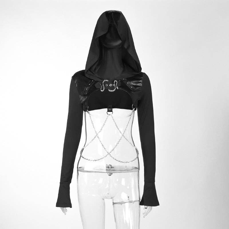 Street Style Slim Fit Hood Bolero with Chain Design