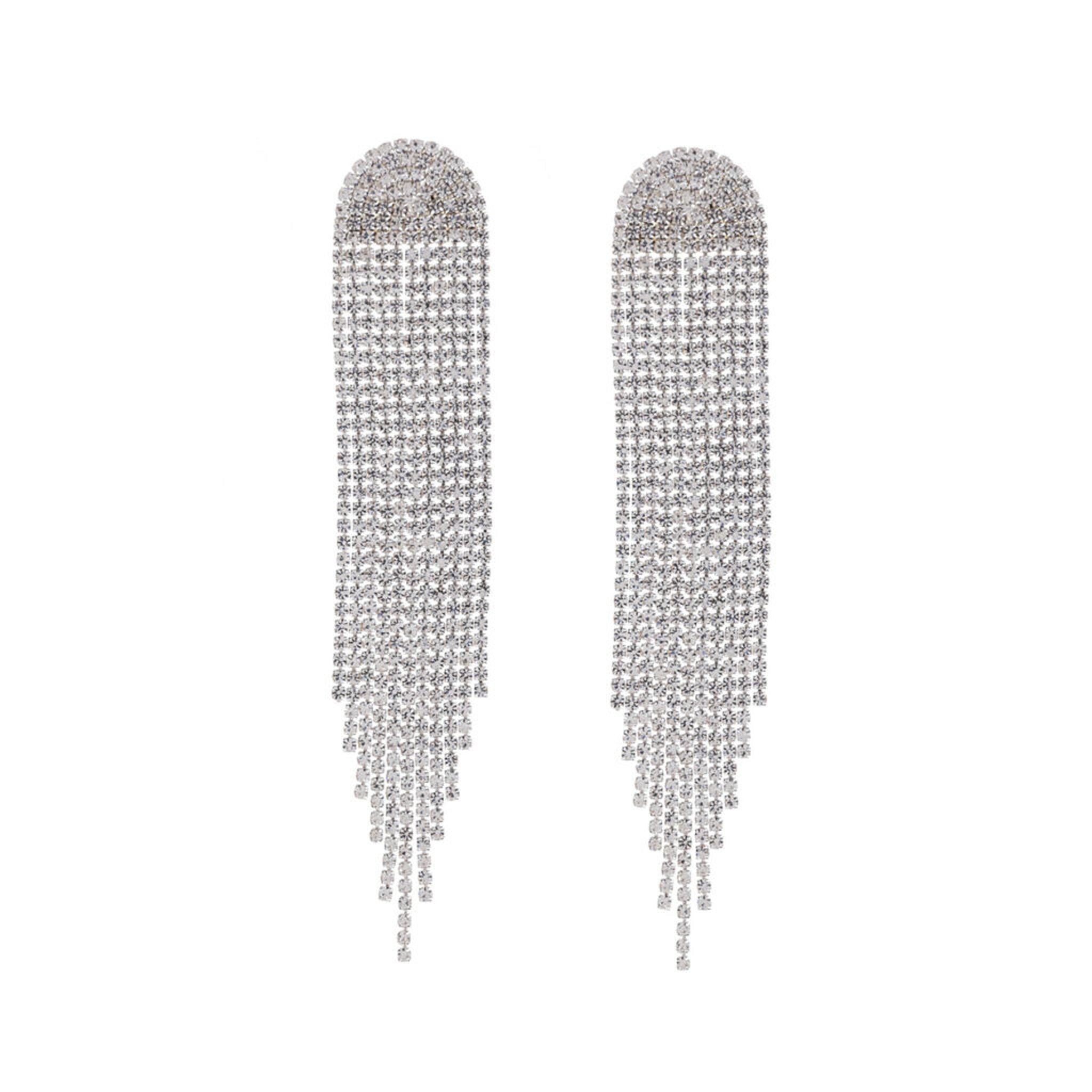 Rhinestone Arch Tassel Dangle Earrings Silver