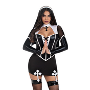 holy hottie nun costume 2 piece garter dress cross accents habit sexy halloween costume fetish factory