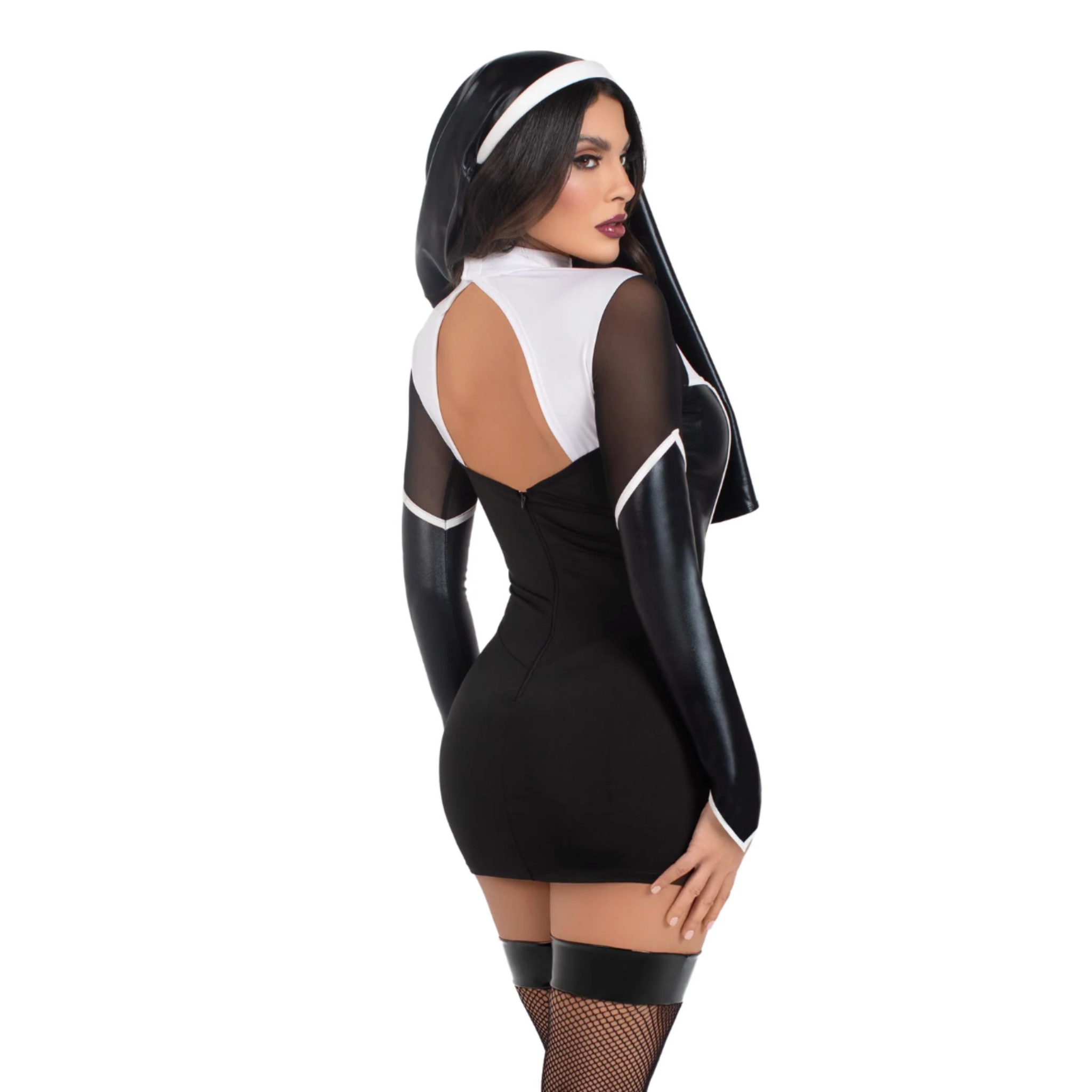 holy hottie nun costume 2 piece garter dress cross accents habit sexy halloween costume fetish factory