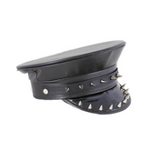cone spike captain hat police style fetish gothic headwear vegan leather dual row metal spikes unisex accessory