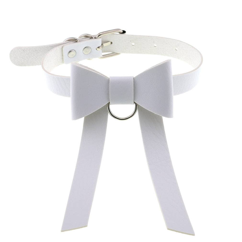 Long PU Leather Bow Choker