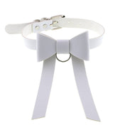 Long PU Leather Bow Choker