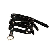 Leather faux-leather vinyl neoprene-backing accessories restraints collar choker leather-strips stacked-strips vertical-strips D-ring O-ring adjustable buckle matte-finish lightweight light-weight fetish fashion alt-fashion alternative punk goth gothic cyber bedroom dungeon festival rave ravewear raver-babe ravewear bondage bdsm bdsm-toys bdsm-gear bdsm-fashion dom dominatrix sub submissive submission kink kinky kinky-play kinkwear pet pet-play costume cosplay halloween unisex black