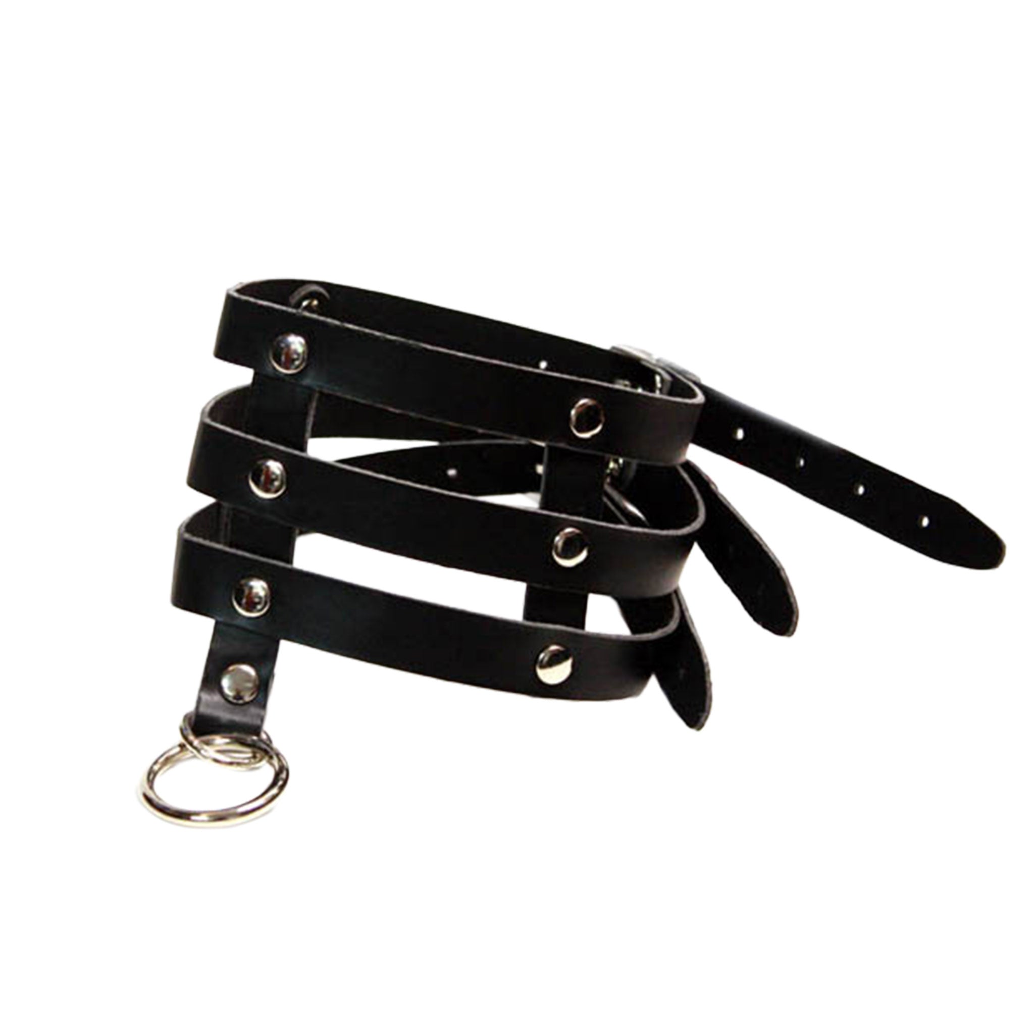 Leather faux-leather vinyl neoprene-backing accessories restraints collar choker leather-strips stacked-strips vertical-strips D-ring O-ring adjustable buckle matte-finish lightweight light-weight fetish fashion alt-fashion alternative punk goth gothic cyber bedroom dungeon festival rave ravewear raver-babe ravewear bondage bdsm bdsm-toys bdsm-gear bdsm-fashion dom dominatrix sub submissive submission kink kinky kinky-play kinkwear pet pet-play costume cosplay halloween unisex black