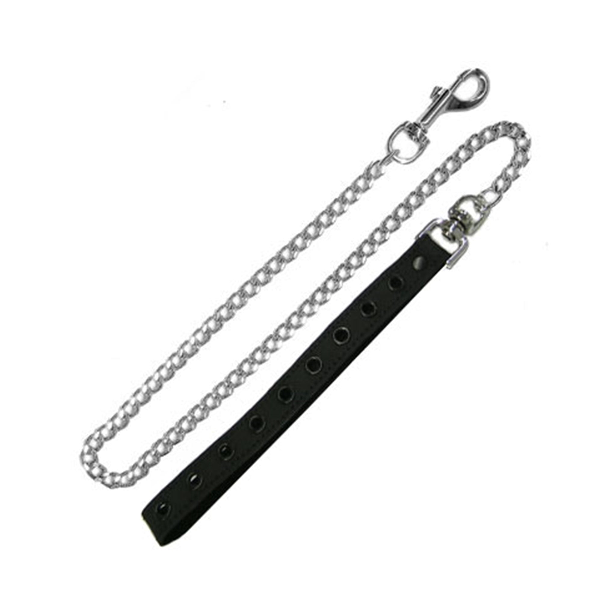 Metallic chain leash lead handle loop leather genuine eyelets spring clip bondage bdsm pet pet-play kinky-play adult-toys black