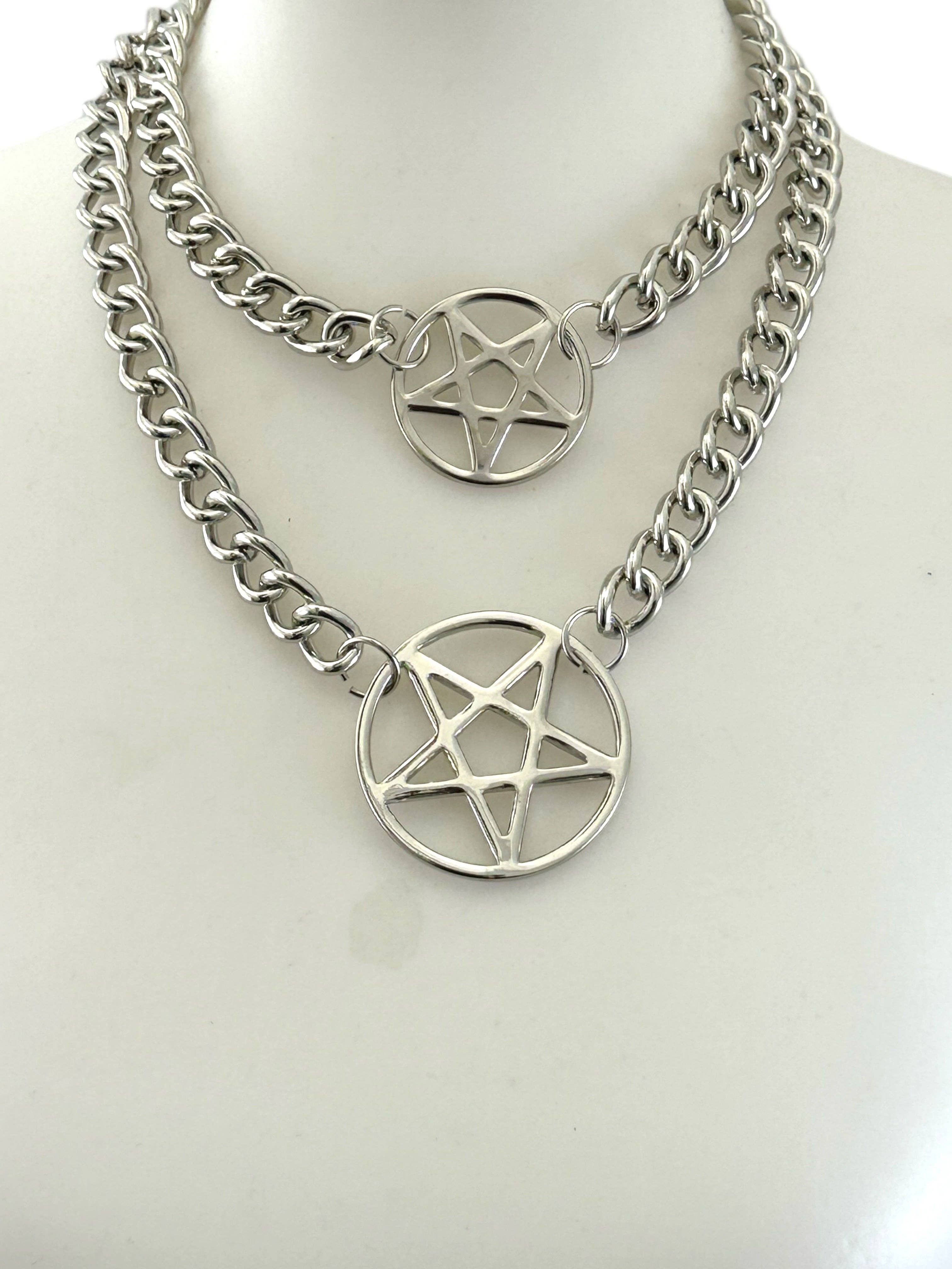 4MM REGULAR STREEL CHAIN DOUBLE PENTAGRAM CHOKER