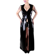 Front Slip Long PVC Sleeveless Dress with Feathers Neckline
