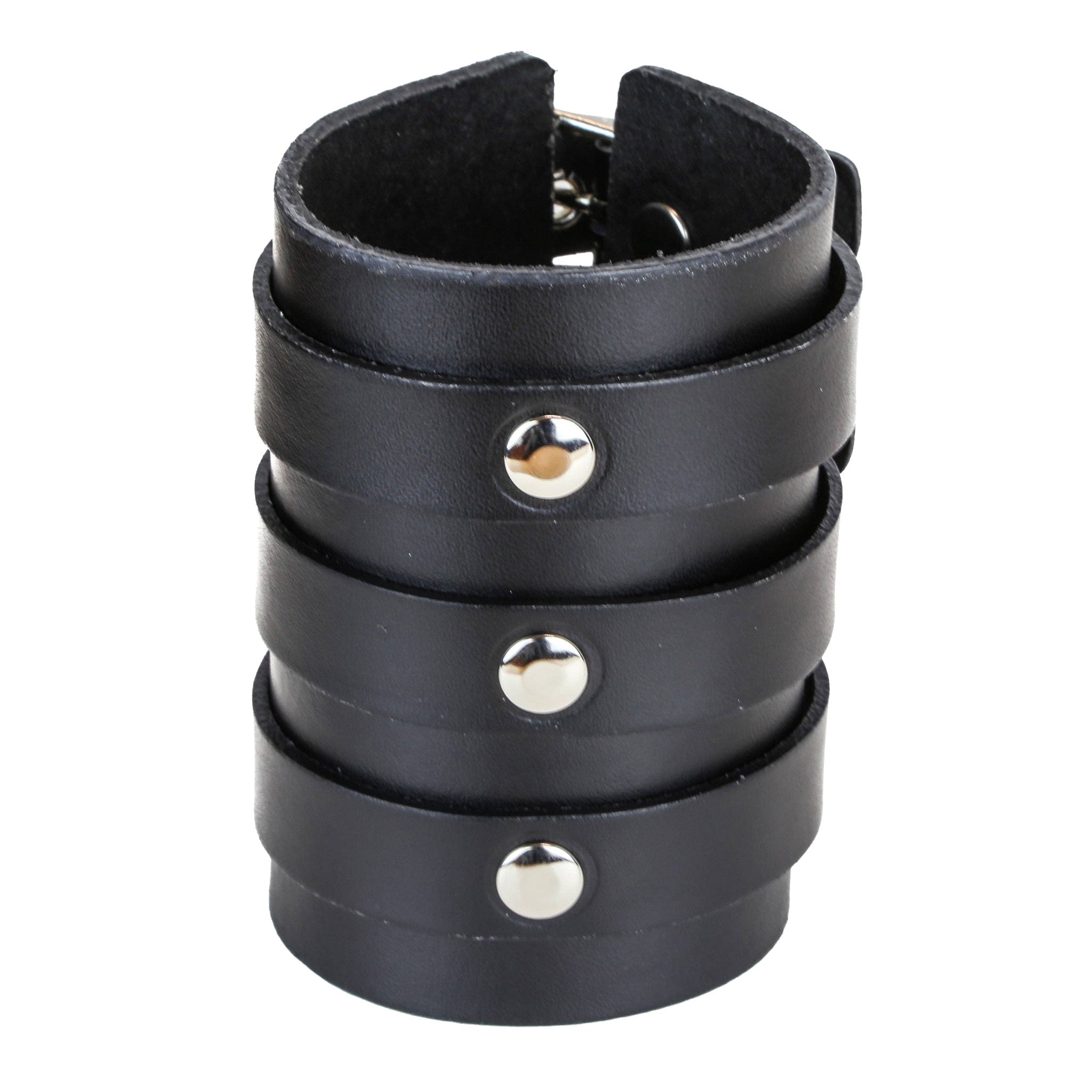 Leather genuine-leather accessories jewelry bracer bracelet wrist-cuff wrist adjustable buckle buckling straps grommets riveted-straps sexy soft fetish fashion alt-fashion alternative rock punk goth gothic cyber festival renfaire renaissance fantasy bondage bdsm bdsm-gear bdsm-fashion kink kinky kinkwear restraints costume cosplay halloween halloween-accessories gift holiday-gifts holiday-shop male masculine masc mens menswear guys dudes unisex black