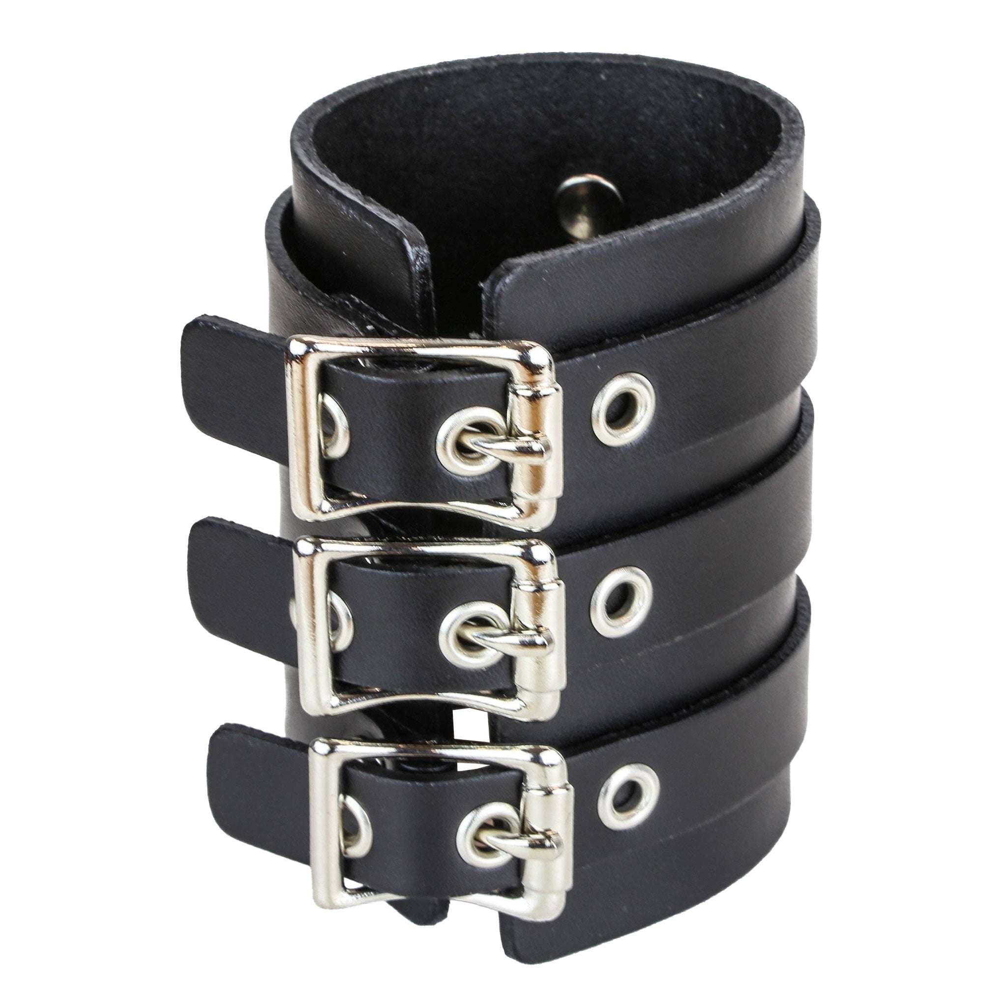 Leather genuine-leather accessories jewelry bracer bracelet wrist-cuff wrist adjustable buckle buckling straps grommets riveted-straps sexy soft fetish fashion alt-fashion alternative rock punk goth gothic cyber festival renfaire renaissance fantasy bondage bdsm bdsm-gear bdsm-fashion kink kinky kinkwear restraints costume cosplay halloween halloween-accessories gift holiday-gifts holiday-shop male masculine masc mens menswear guys dudes unisex black